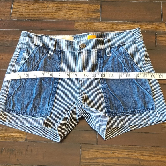 Striped and Denim Patch High-Waist Women’s Shorts - Blue - Picture 11 of 16